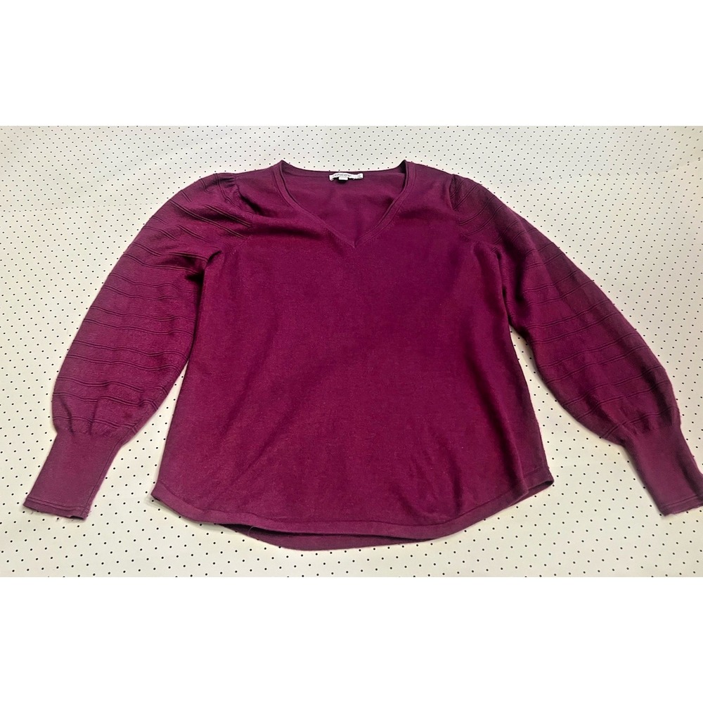 Chico's Rich Plum Purple Cashmere Blend Sweater Women's Medium Balloon Sleeve
